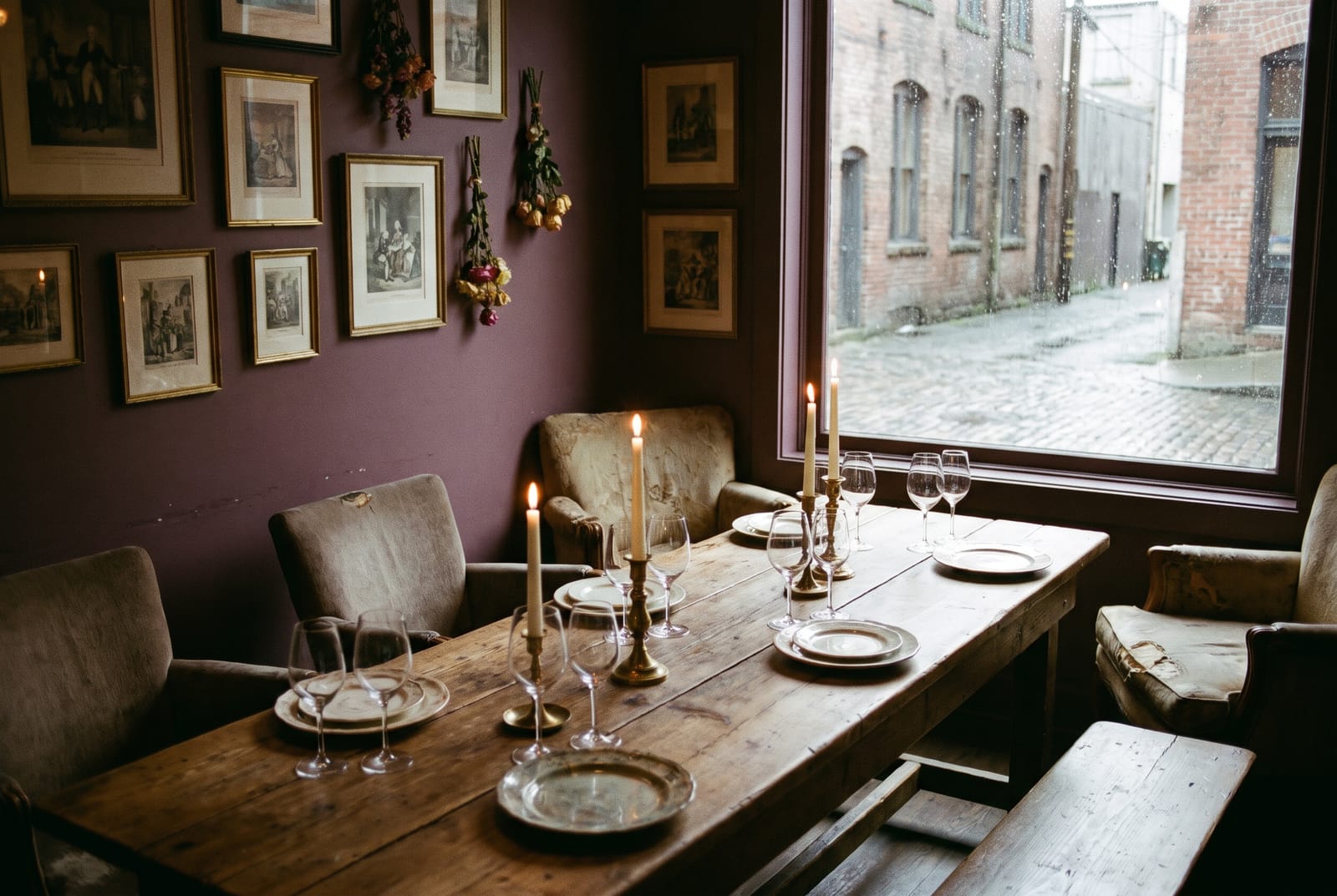 The private back room set for a candlelit dinner