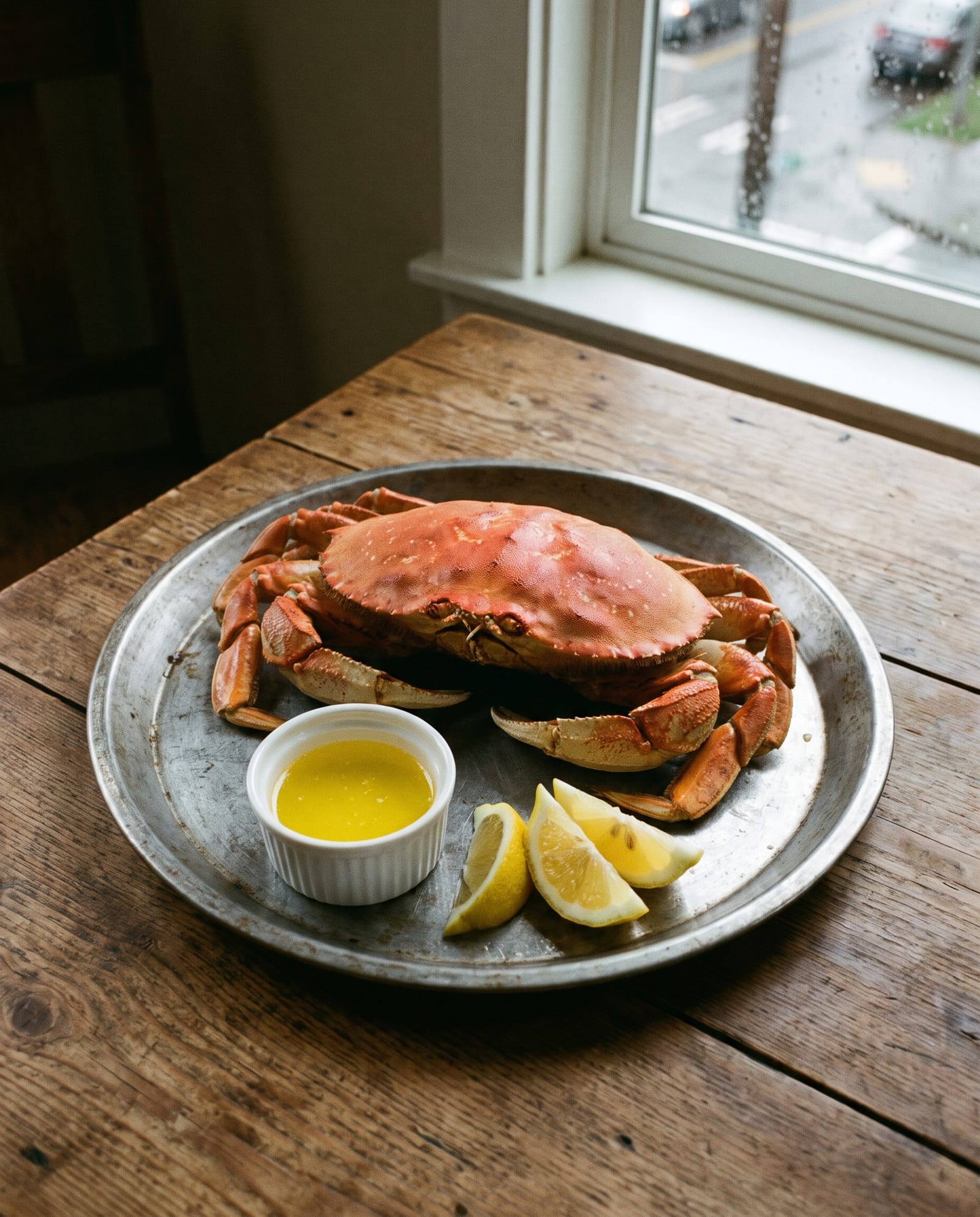 A whole Dungeness crab with drawn butter