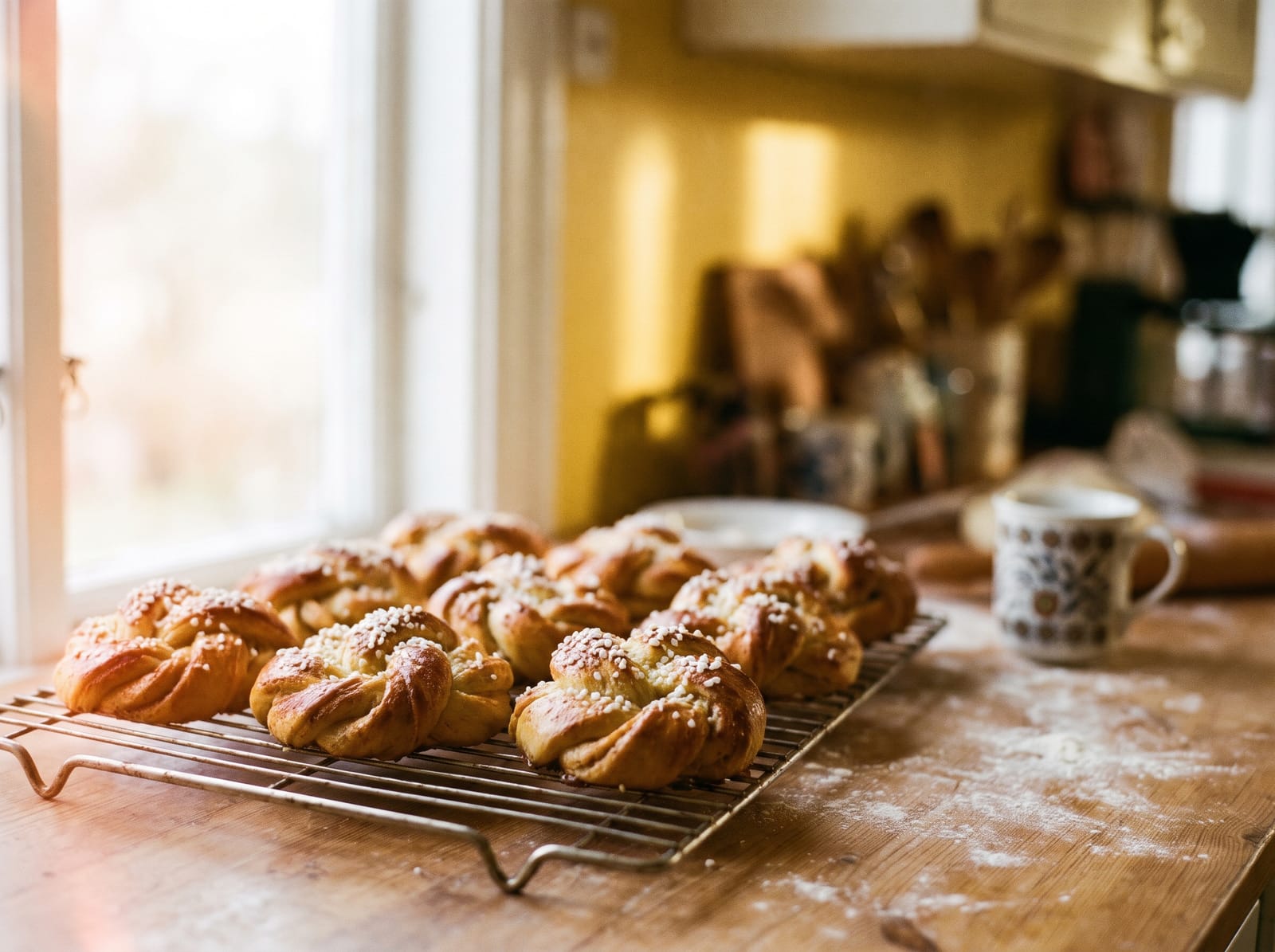 Swedish-style cardamom knots with pearl sugar
