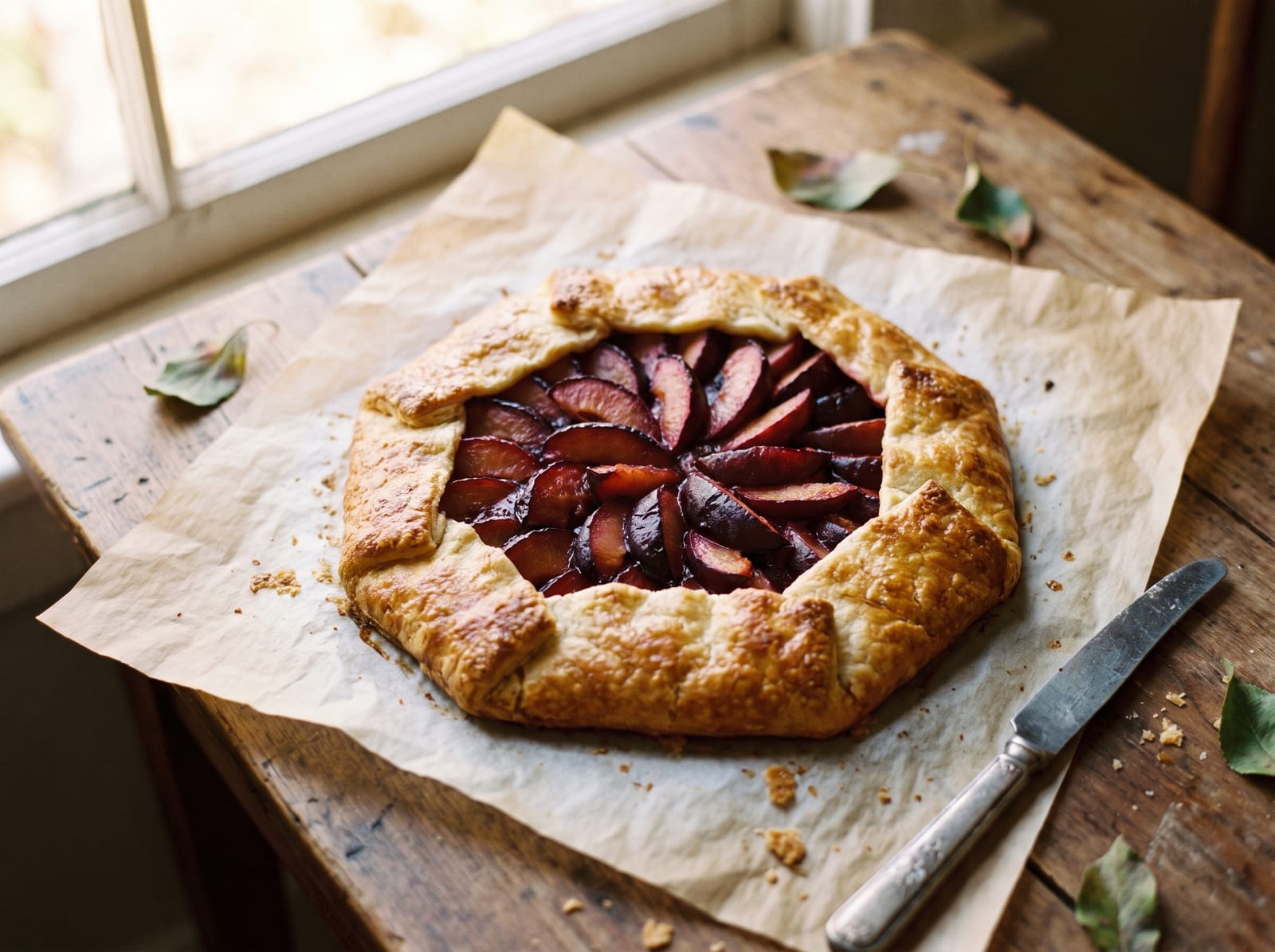A rustic seasonal plum galette