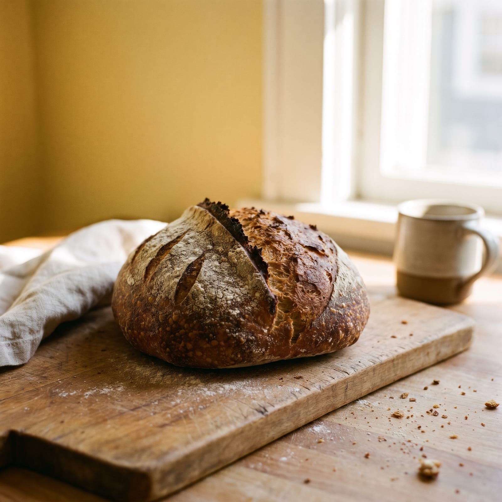 A scored sourdough country loaf